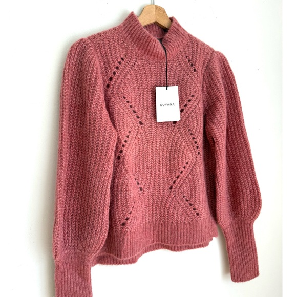 NWT Cuyana Alpaca Wool Balloon Sleeve Sweater in Passion Fruit Pink - Picture 6 of 9